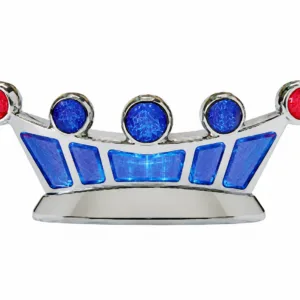 Crown prize light with chrome body, blue panels and red jewel tips