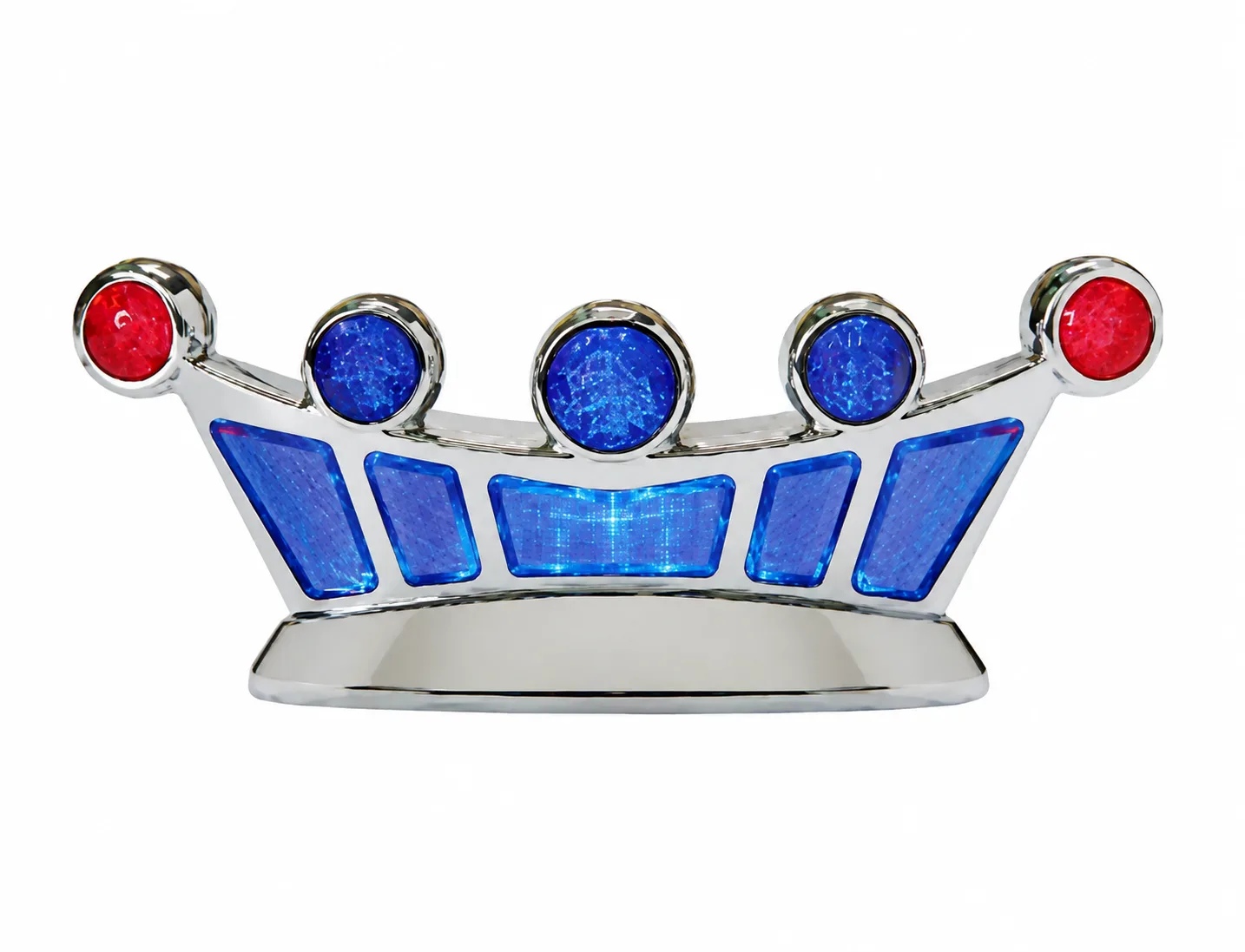 Crown prize light with chrome body, blue panels and red jewel tips