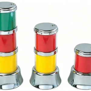 Cylindrical tower prize light in one, two and three tier builds with chrome bands