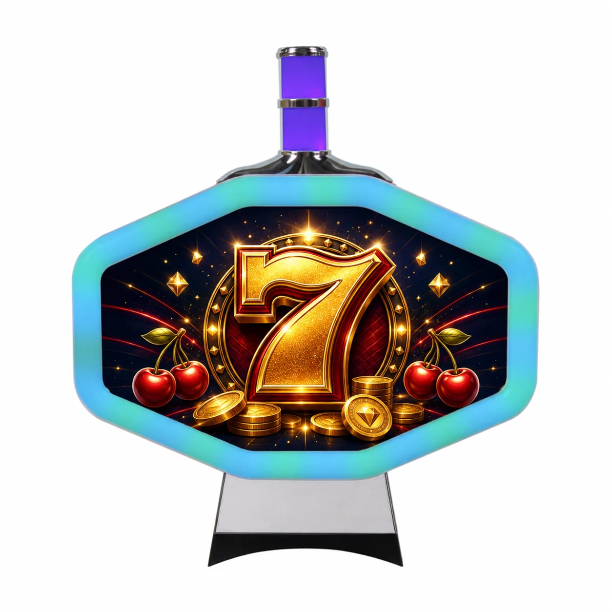 Diamond topper light with illuminated bezel, artwork panel and chrome stand