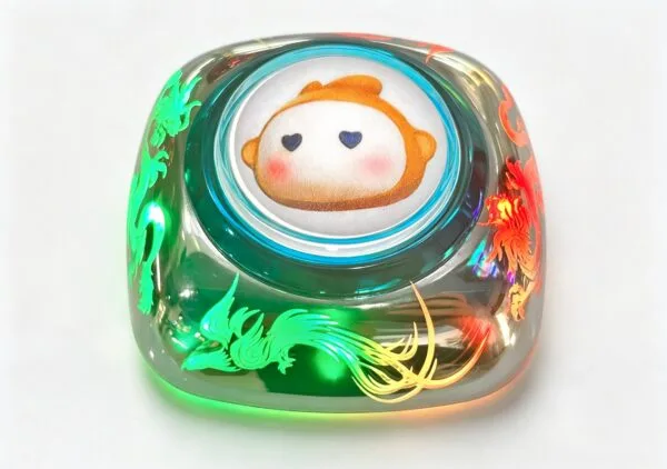 Dragon and Phoenix Iridescent Illuminated Arcade Button