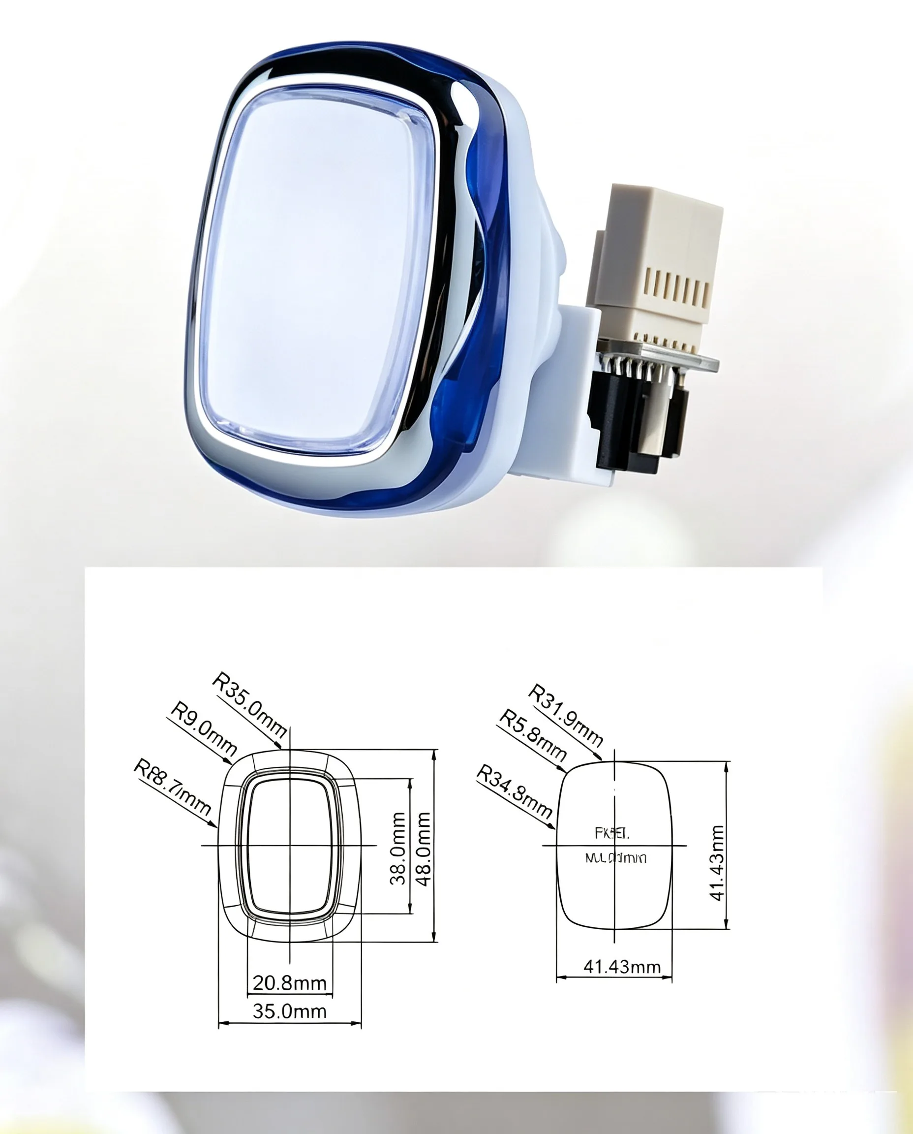 GVLT-35.48 35x48mm زر ضغط مضاء – مستطيل، مطلي كهربائيًا - قطعة جهاز أركيد من CGMAD