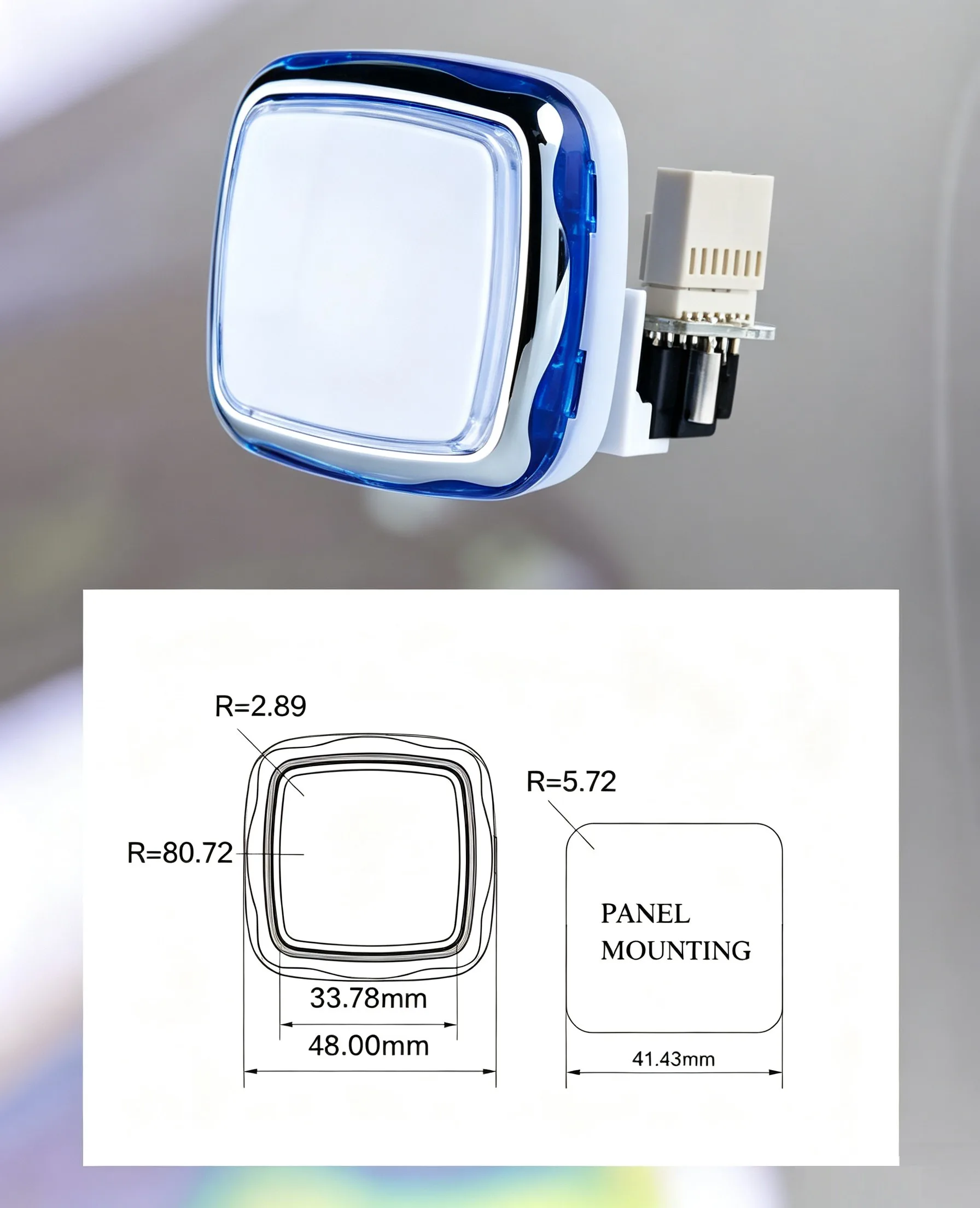GVLT-48.48 48x48mm Bouton poussoir lumineux – Carré, Galvanisé - Pièce pour borne d'arcade CGMAD