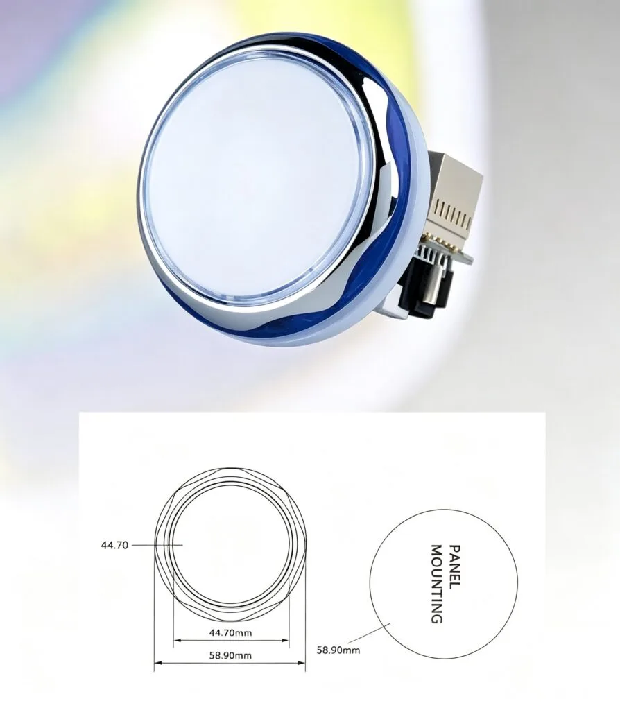 GVLT-58.9 58.9mm Round Electroplated Illuminated Push Button – dimension drawing