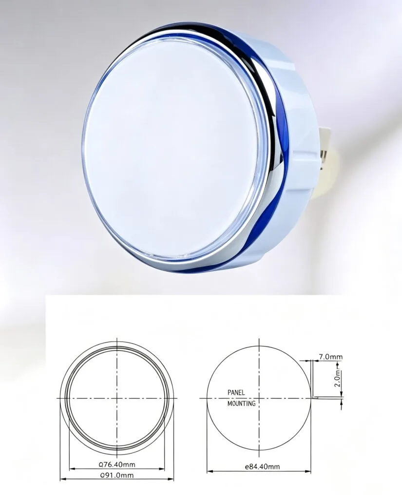 GVLT-91 91mm Round Electroplated Illuminated Push Button – dimension drawing