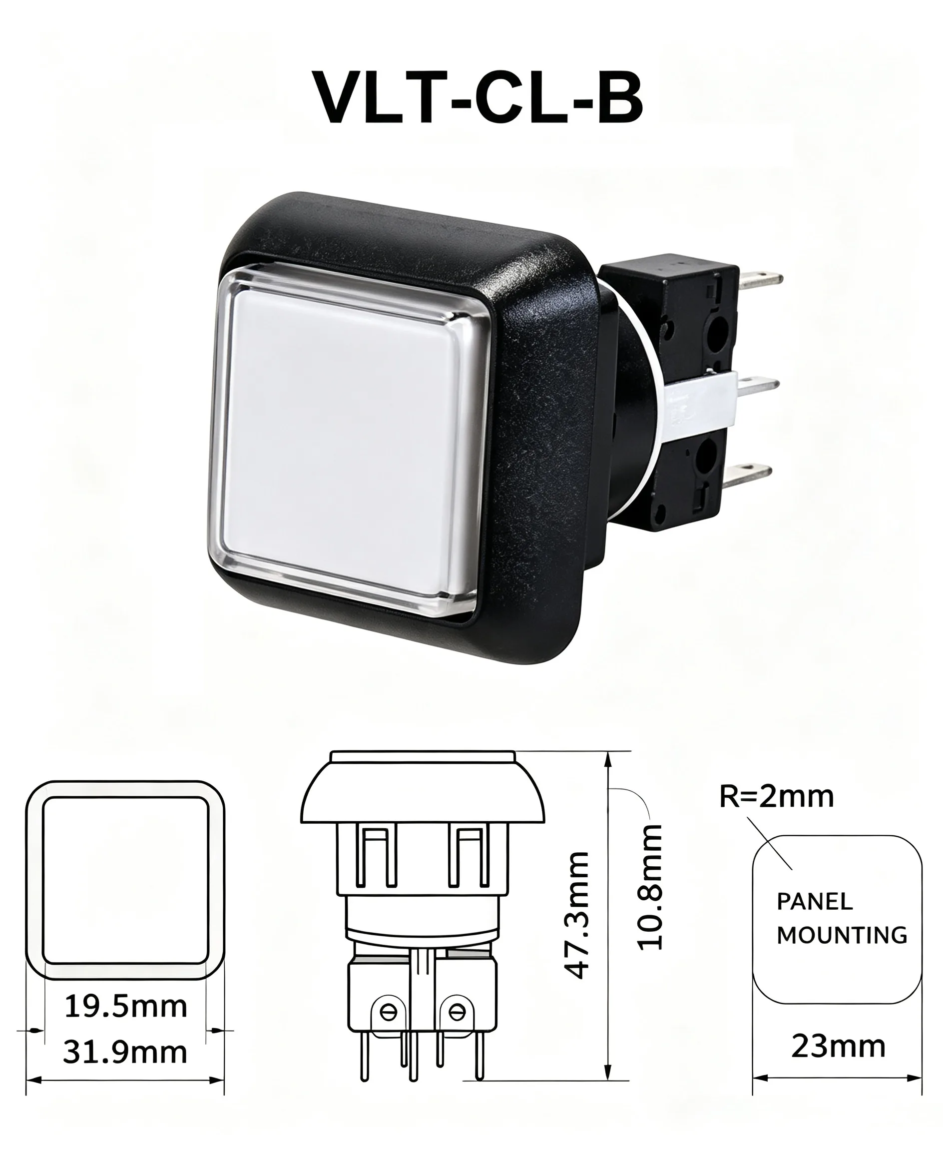 VLT-CL-B 31.9mm زر ضغط مضاء – مربع - قطعة جهاز أركيد من CGMAD