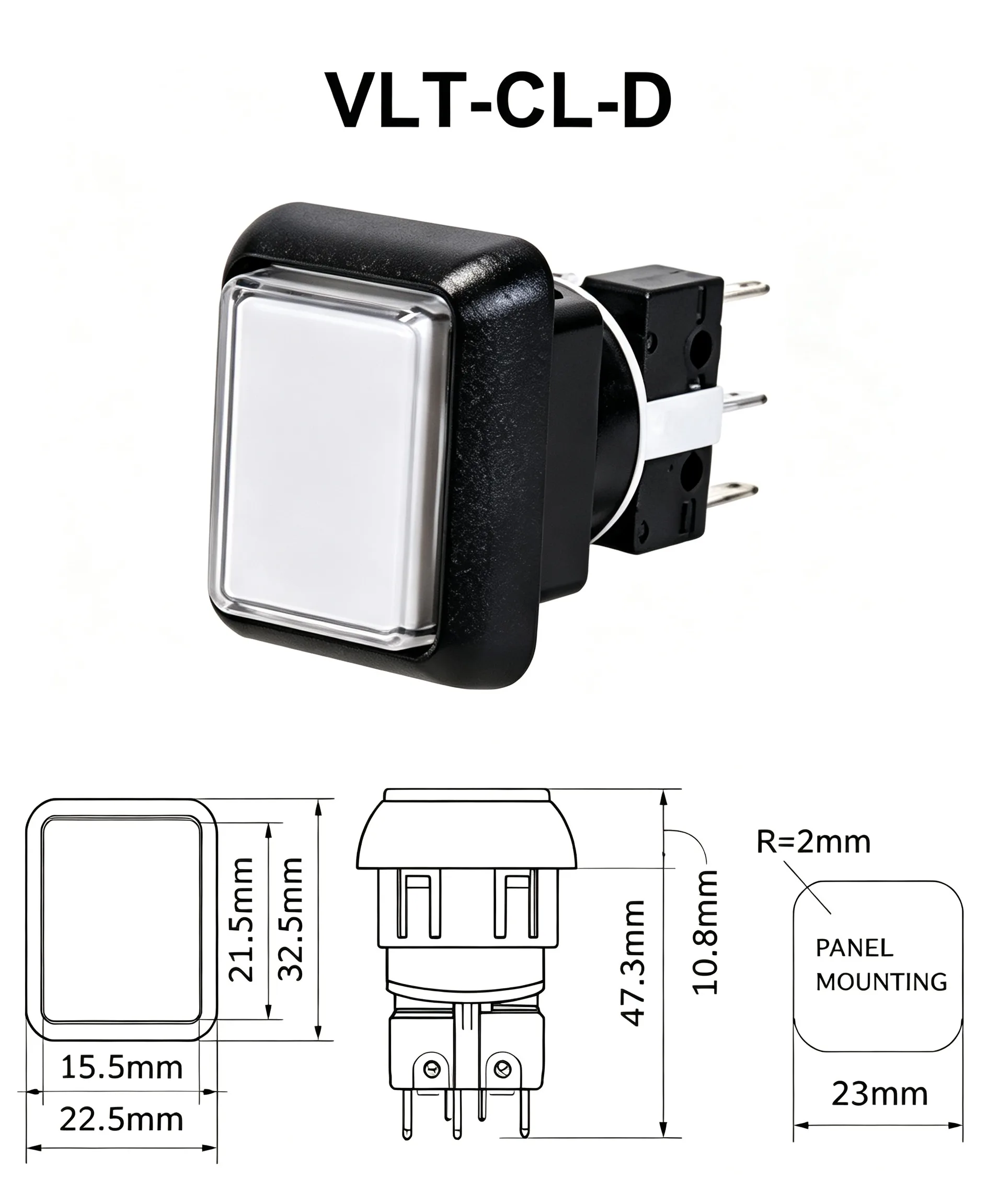 VLT-CL-D 22.5x32.5mm Кнопка с подсветкой – прямоугольная - Запчасть для игрового автомата CGMAD