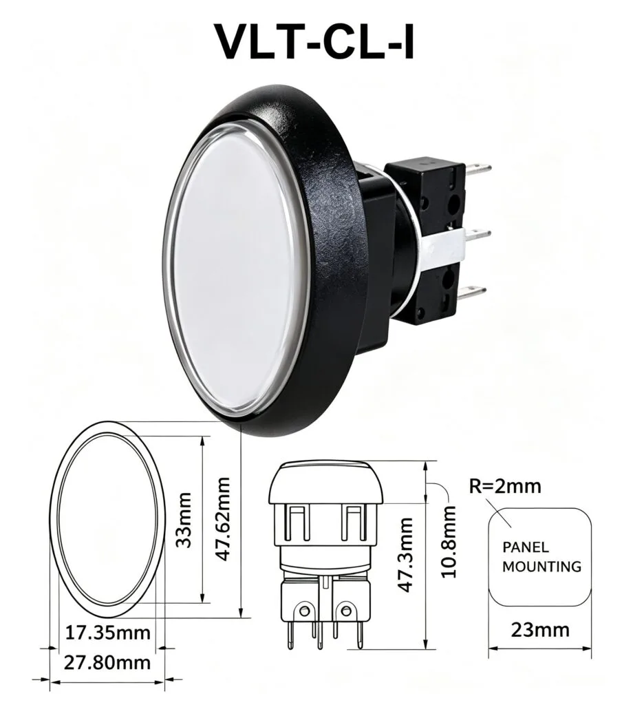 VLT-CL-I 27.8x47.6mm زر ضغط مضاء – بيضاوي – رسم الأبعاد