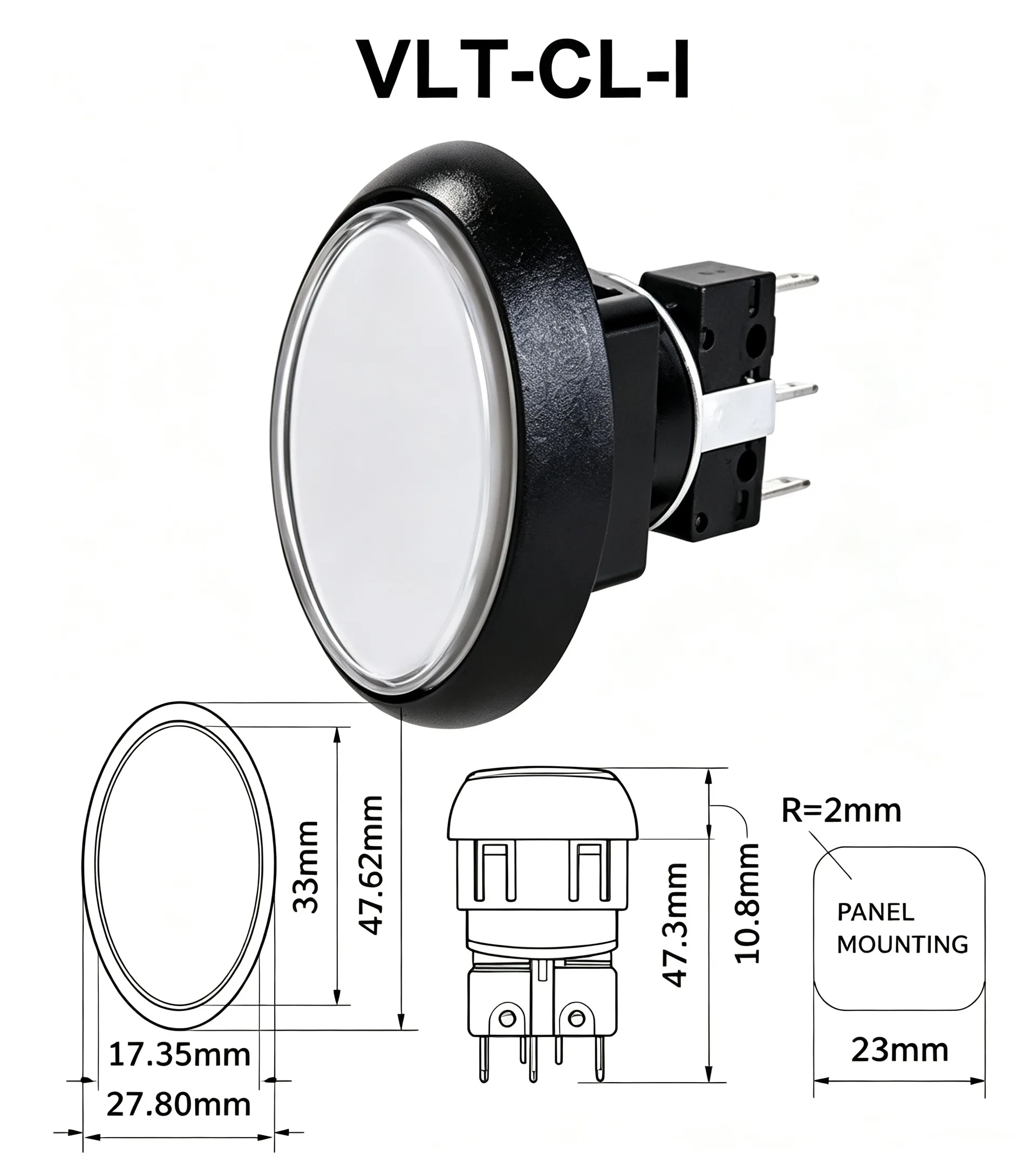 VLT-CL-I 27.8x47.6mm زر ضغط مضاء – بيضاوي - قطعة جهاز أركيد من CGMAD