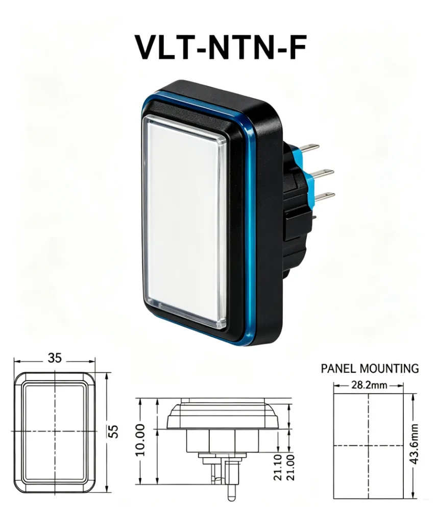 VLT-NTN-F 35×55mm 薄型長方形帶燈按鍵 – 尺寸圖