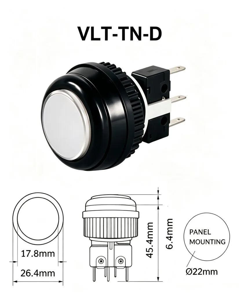 VLT-TN-D 26.4mm 薄型圓形帶燈按鍵 – 尺寸圖