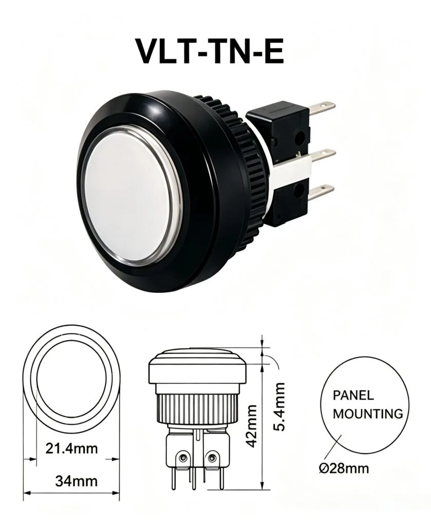 VLT-TN-E 34mm 薄型圓形帶燈按鍵 – 尺寸圖