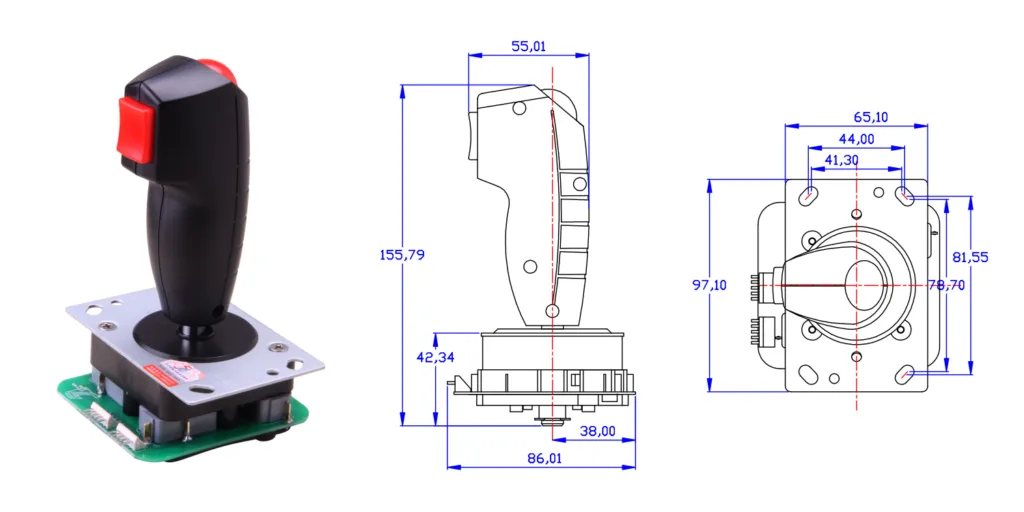 JS-C-AIR Flight Joystick – dimension drawing